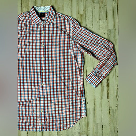 Tailorbyrd Mens Dress Shirt 2XLT Flip Cuff Long Sleeve Red Blue Button Up - Picture 3 of 14